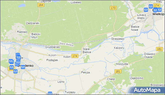 mapa Stare Bielice gmina Drezdenko, Stare Bielice gmina Drezdenko na mapie Targeo