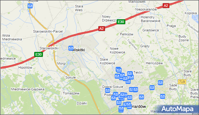 mapa Stare Kozłowice, Stare Kozłowice na mapie Targeo