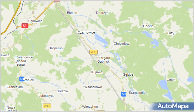 mapa Stargard Gubiński, Stargard Gubiński na mapie Targeo