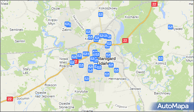 mapa Starogard Gdański, Starogard Gdański na mapie Targeo