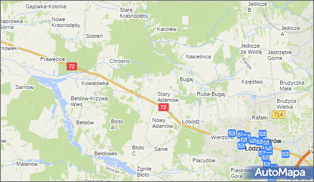 mapa Stary Adamów gmina Aleksandrów Łódzki, Stary Adamów gmina Aleksandrów Łódzki na mapie Targeo