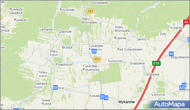 mapa Stary Cykarzew, Stary Cykarzew na mapie Targeo