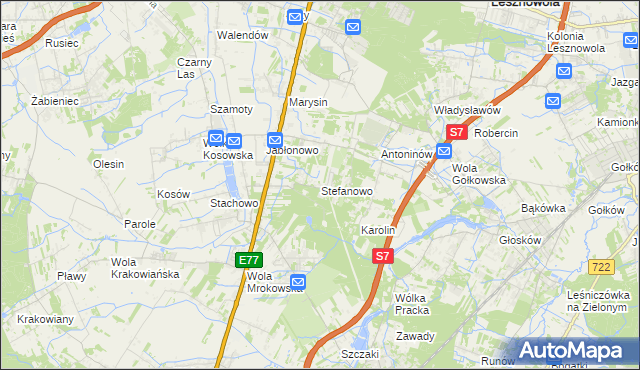 mapa Stefanowo gmina Lesznowola, Stefanowo gmina Lesznowola na mapie Targeo