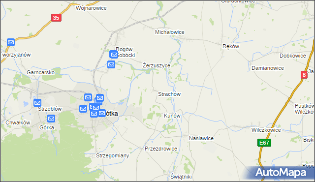mapa Strachów gmina Sobótka, Strachów gmina Sobótka na mapie Targeo