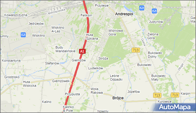 mapa Stróża gmina Andrespol, Stróża gmina Andrespol na mapie Targeo