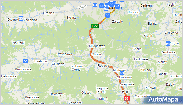 mapa Stróża gmina Pcim, Stróża gmina Pcim na mapie Targeo