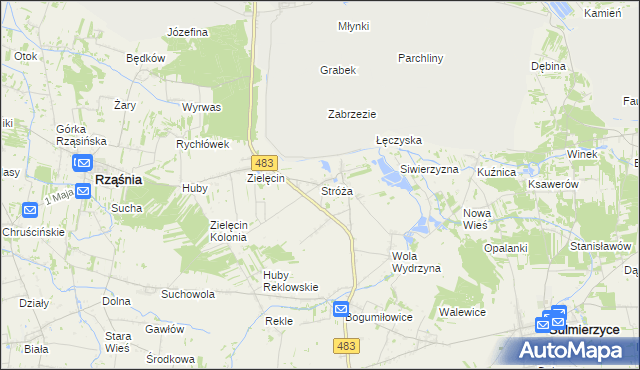 mapa Stróża gmina Rząśnia, Stróża gmina Rząśnia na mapie Targeo