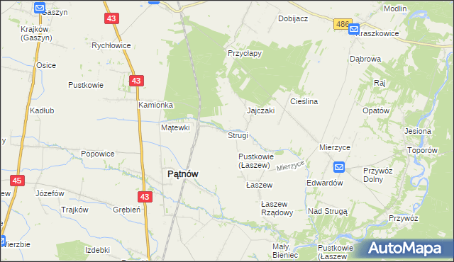 mapa Strugi gmina Wierzchlas, Strugi gmina Wierzchlas na mapie Targeo