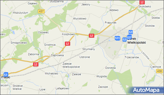 mapa Strumiany gmina Borek Wielkopolski, Strumiany gmina Borek Wielkopolski na mapie Targeo