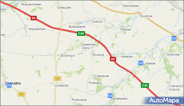 mapa Strupice gmina Chojnów, Strupice gmina Chojnów na mapie Targeo