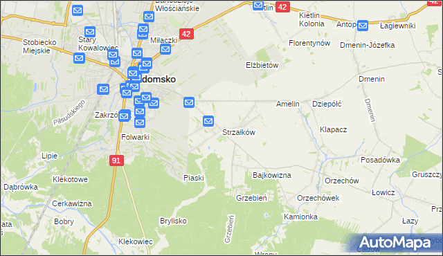 mapa Strzałków gmina Radomsko, Strzałków gmina Radomsko na mapie Targeo