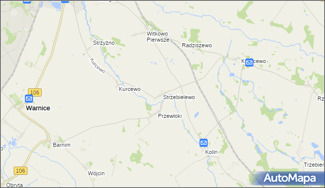 mapa Strzebielewo gmina Dolice, Strzebielewo gmina Dolice na mapie Targeo