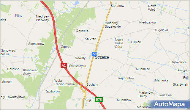 mapa Strzelce powiat kutnowski, Strzelce powiat kutnowski na mapie Targeo