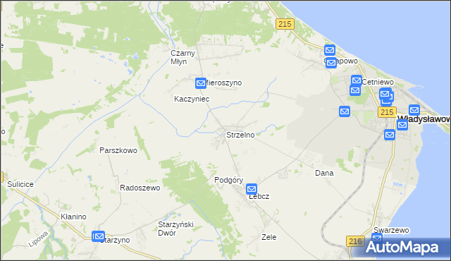 mapa Strzelno gmina Puck, Strzelno gmina Puck na mapie Targeo