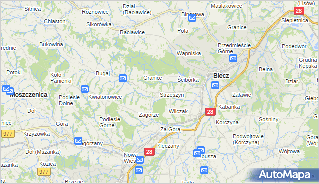 mapa Strzeszyn gmina Biecz, Strzeszyn gmina Biecz na mapie Targeo