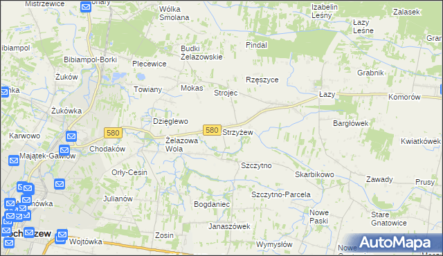 mapa Strzyżew gmina Kampinos, Strzyżew gmina Kampinos na mapie Targeo