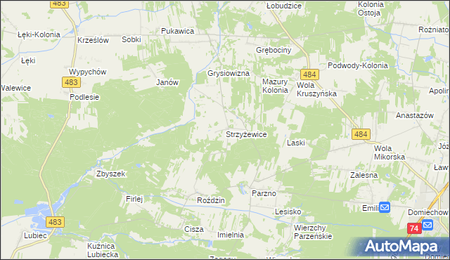 mapa Strzyżewice gmina Kluki, Strzyżewice gmina Kluki na mapie Targeo