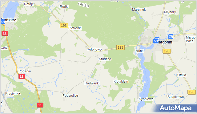mapa Studźce, Studźce na mapie Targeo
