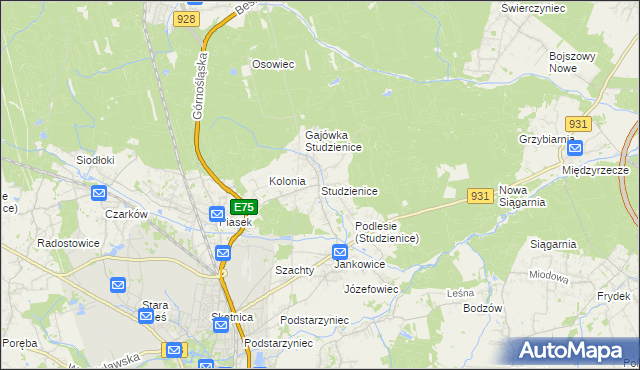 mapa Studzienice gmina Pszczyna, Studzienice gmina Pszczyna na mapie Targeo