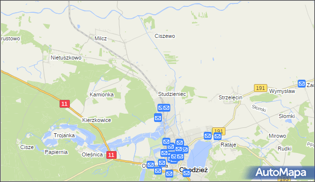 mapa Studzieniec gmina Chodzież, Studzieniec gmina Chodzież na mapie Targeo
