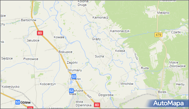 mapa Sucha gmina Sieradz, Sucha gmina Sieradz na mapie Targeo