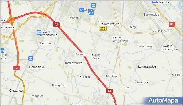 mapa Suchy Dwór gmina Żórawina, Suchy Dwór gmina Żórawina na mapie Targeo