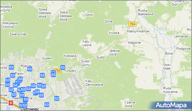 mapa Sudół gmina Bodzechów, Sudół gmina Bodzechów na mapie Targeo
