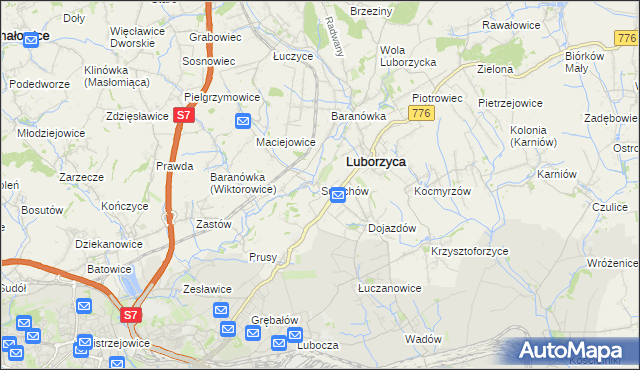 mapa Sulechów gmina Kocmyrzów-Luborzyca, Sulechów gmina Kocmyrzów-Luborzyca na mapie Targeo