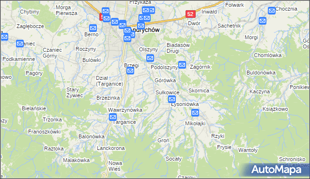 mapa Sułkowice gmina Andrychów, Sułkowice gmina Andrychów na mapie Targeo