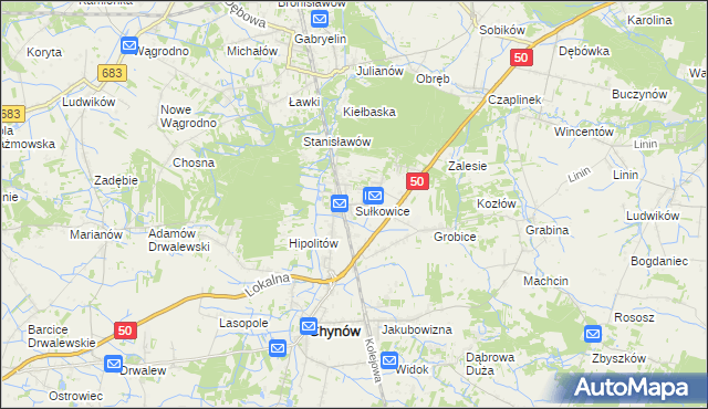 mapa Sułkowice gmina Chynów, Sułkowice gmina Chynów na mapie Targeo