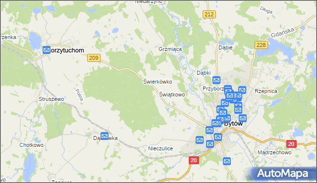 mapa Świątkowo gmina Bytów, Świątkowo gmina Bytów na mapie Targeo