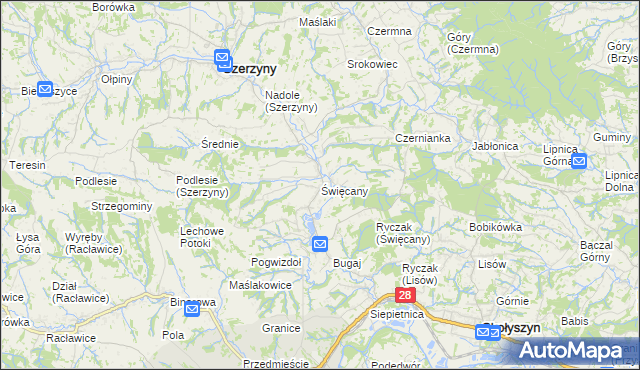 mapa Święcany, Święcany na mapie Targeo