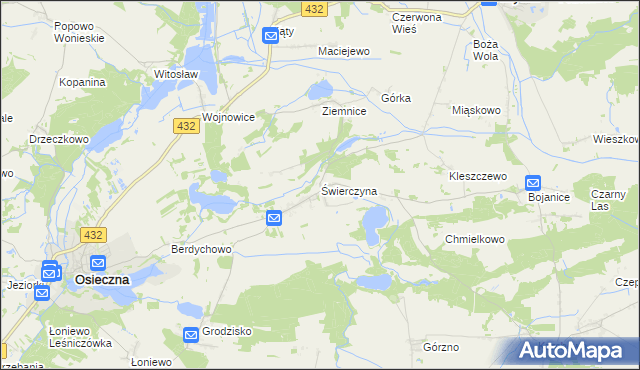 mapa Świerczyna gmina Osieczna, Świerczyna gmina Osieczna na mapie Targeo