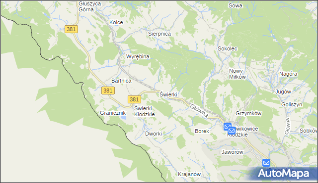 mapa Świerki gmina Nowa Ruda, Świerki gmina Nowa Ruda na mapie Targeo