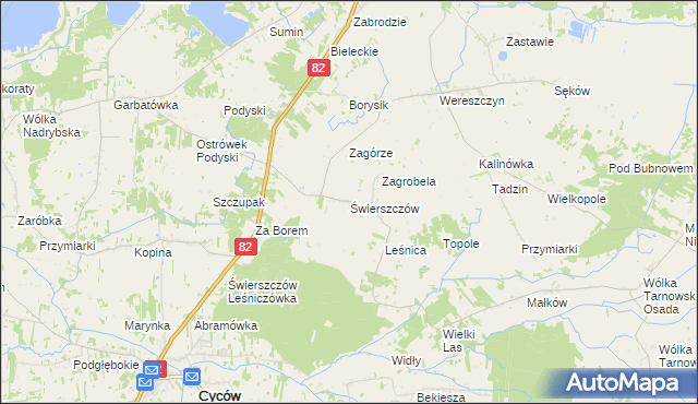 mapa Świerszczów gmina Cyców, Świerszczów gmina Cyców na mapie Targeo