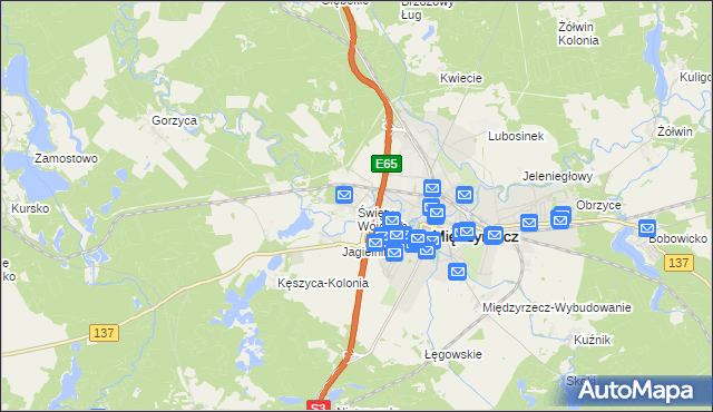 mapa Święty Wojciech gmina Międzyrzecz, Święty Wojciech gmina Międzyrzecz na mapie Targeo