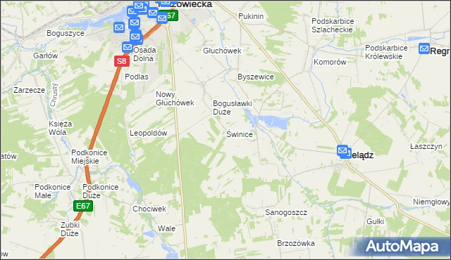 mapa Świnice gmina Rawa Mazowiecka, Świnice gmina Rawa Mazowiecka na mapie Targeo