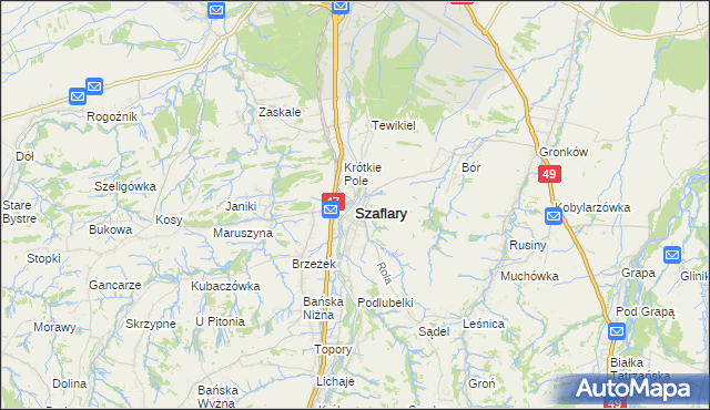 mapa Szaflary, Szaflary na mapie Targeo