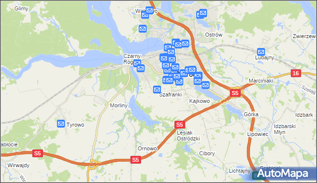 mapa Szafranki gmina Ostróda, Szafranki gmina Ostróda na mapie Targeo