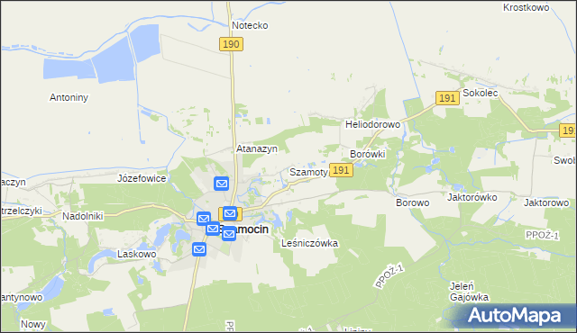 mapa Szamoty gmina Szamocin, Szamoty gmina Szamocin na mapie Targeo