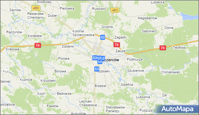 mapa Szczerców, Szczerców na mapie Targeo