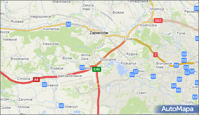 mapa Szczyglice gmina Zabierzów, Szczyglice gmina Zabierzów na mapie Targeo