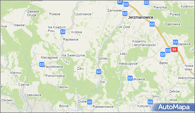 mapa Szklary gmina Jerzmanowice-Przeginia, Szklary gmina Jerzmanowice-Przeginia na mapie Targeo