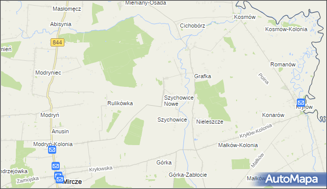 mapa Szychowice Nowe, Szychowice Nowe na mapie Targeo