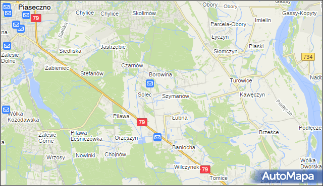 mapa Szymanów gmina Góra Kalwaria, Szymanów gmina Góra Kalwaria na mapie Targeo