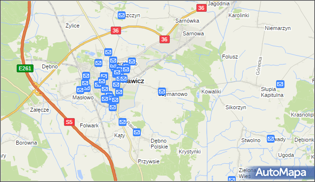 mapa Szymanowo gmina Rawicz, Szymanowo gmina Rawicz na mapie Targeo