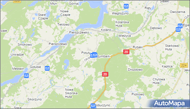 mapa Szymbark gmina Stężyca, Szymbark gmina Stężyca na mapie Targeo