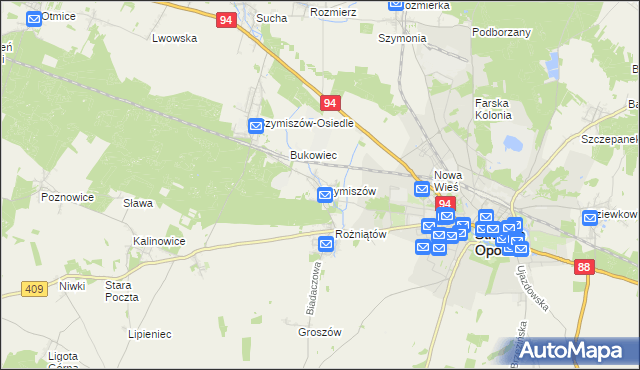 mapa Szymiszów, Szymiszów na mapie Targeo