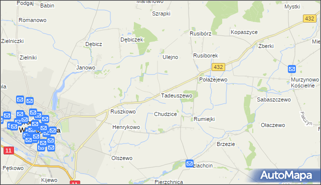 mapa Tadeuszewo, Tadeuszewo na mapie Targeo