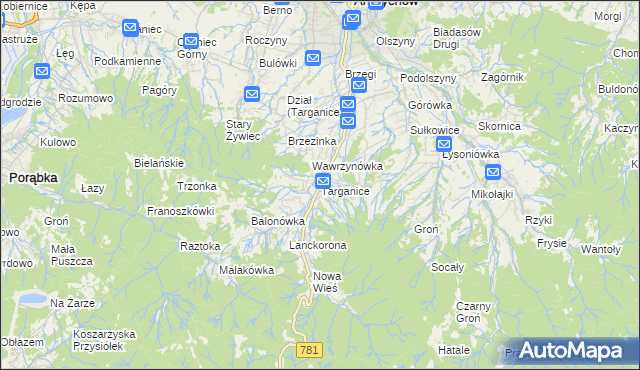 mapa Targanice, Targanice na mapie Targeo